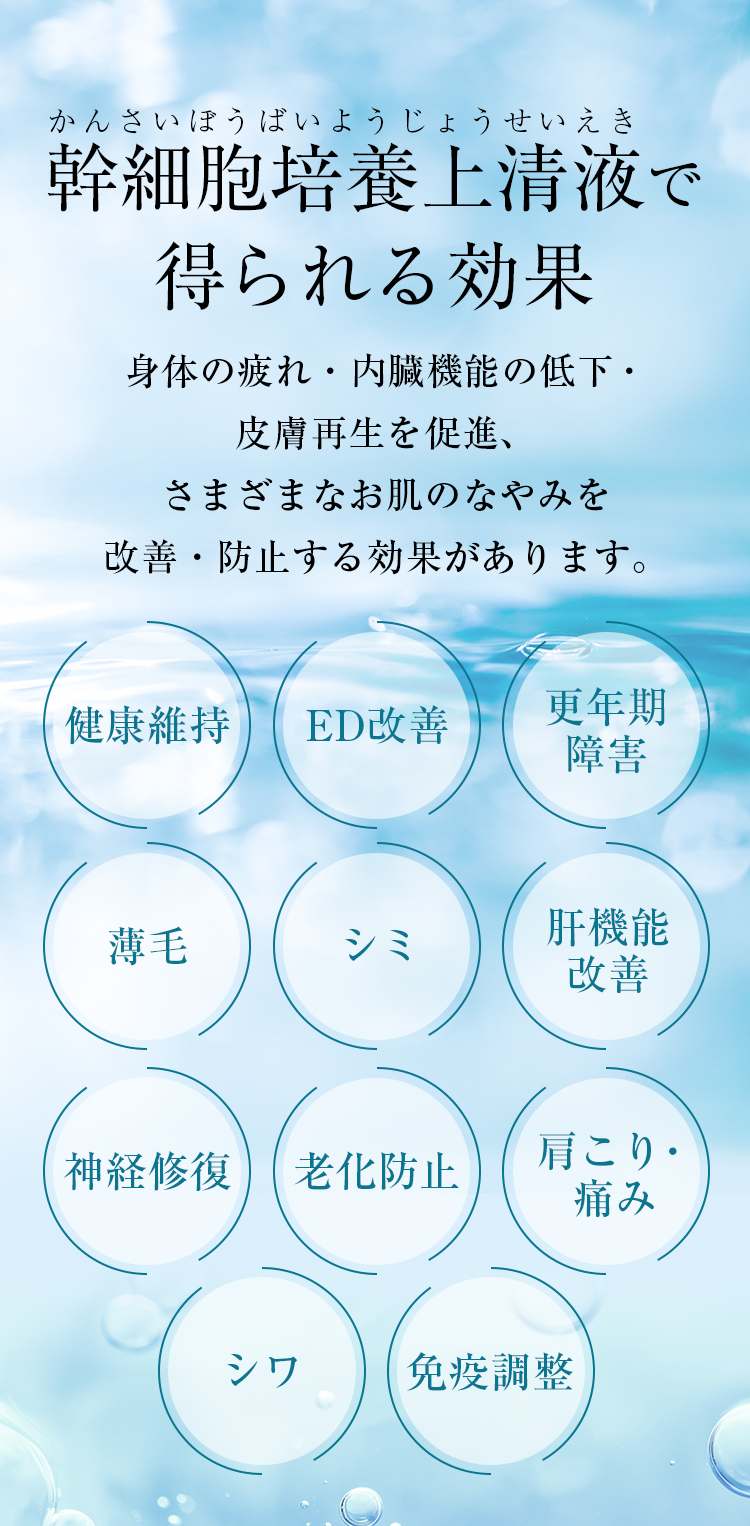 幹細胞培養上清液で得られる効果
