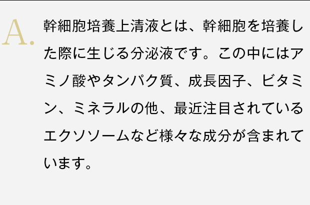 幹細胞培養上清液とは、幹細胞を培養した際に生じる分泌液です